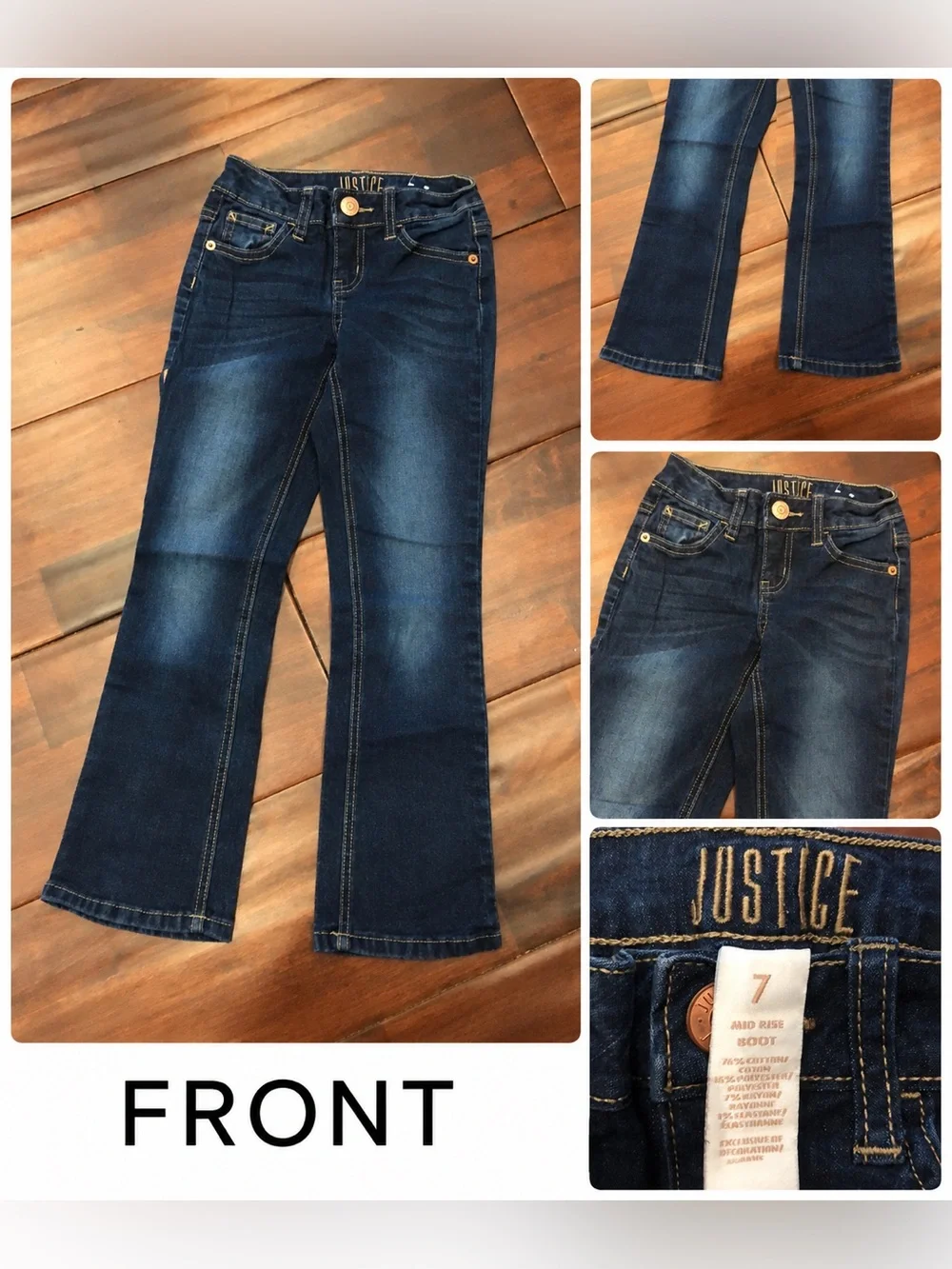 JUSTICE Girls Bootcut Jeans Bundle 3 Pairs Blue Denim Stretch | Size 7 | EUC